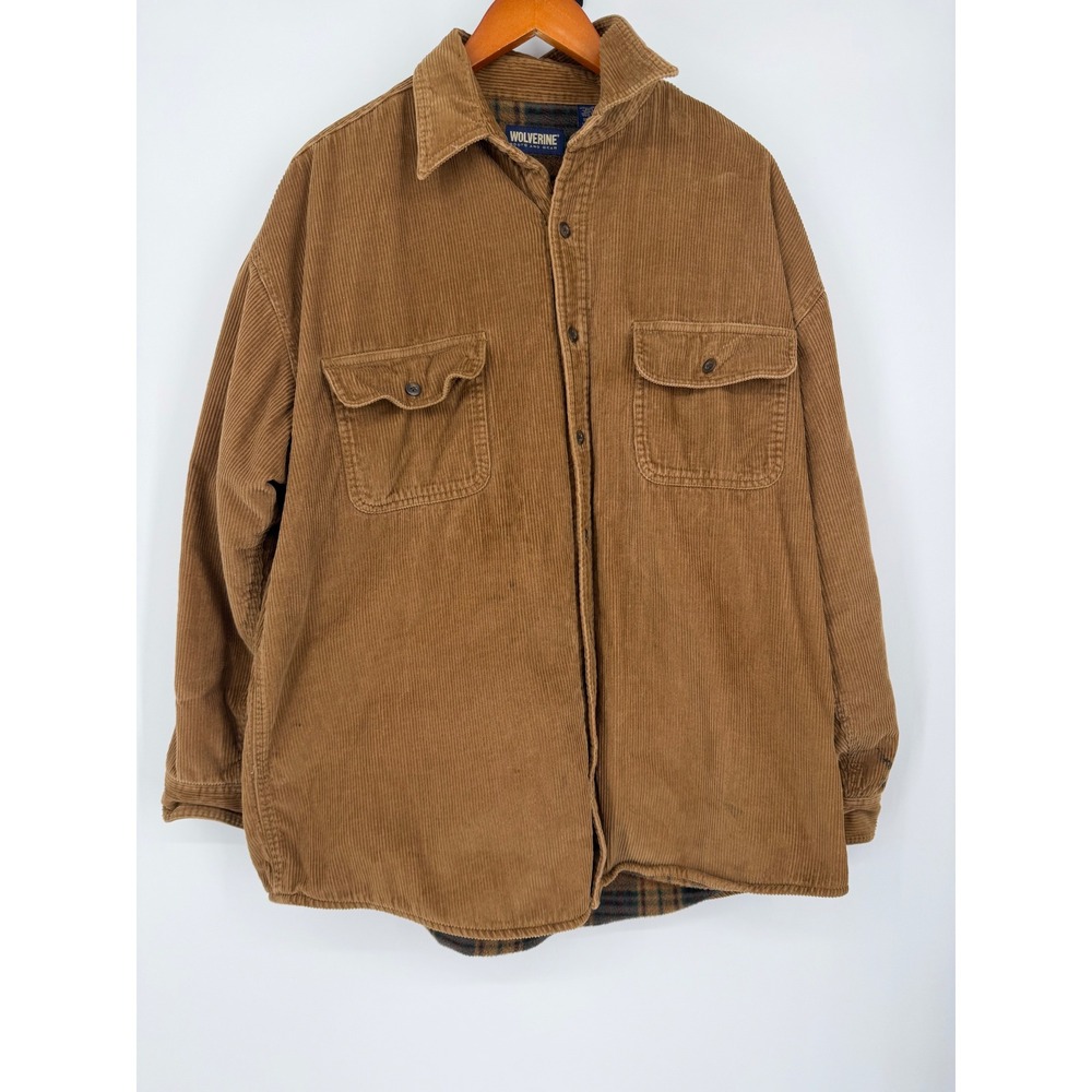 Wolverine Mens Corduroy Shirt XL Brown Flannel Lined Workwear Gorpcore Vintage